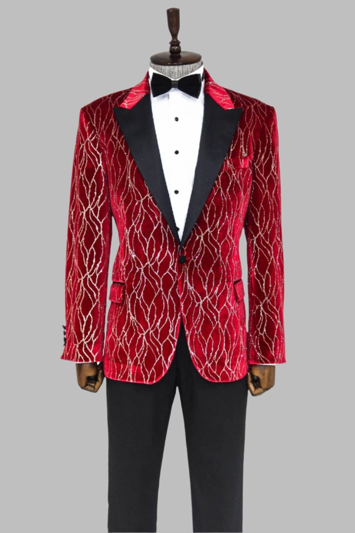 KOALA SYDNEY Silver Patterned Burgundy Men Tuxedo Party Blazer