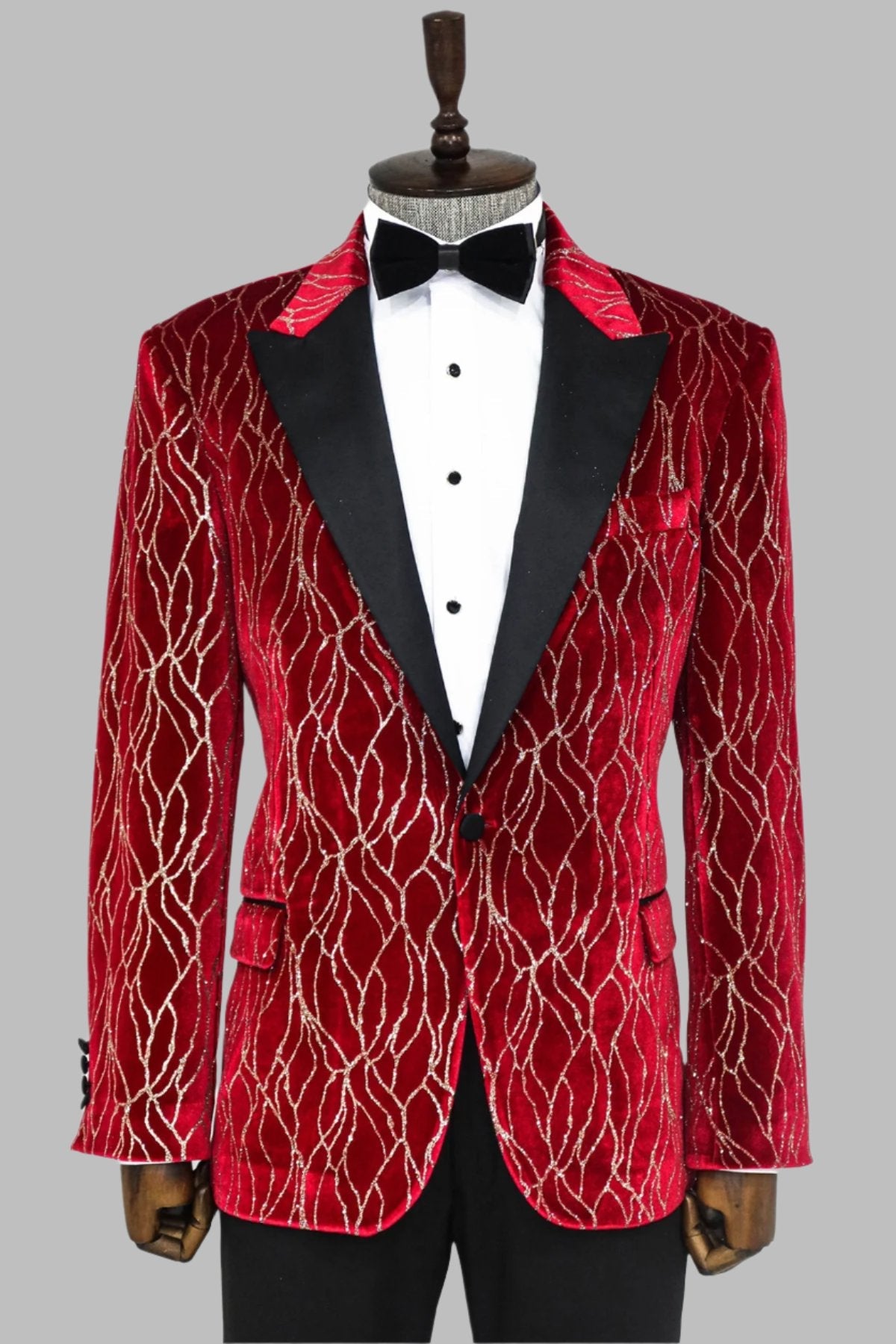 KOALA SYDNEY Silver Patterned Burgundy Men Tuxedo Party Blazer