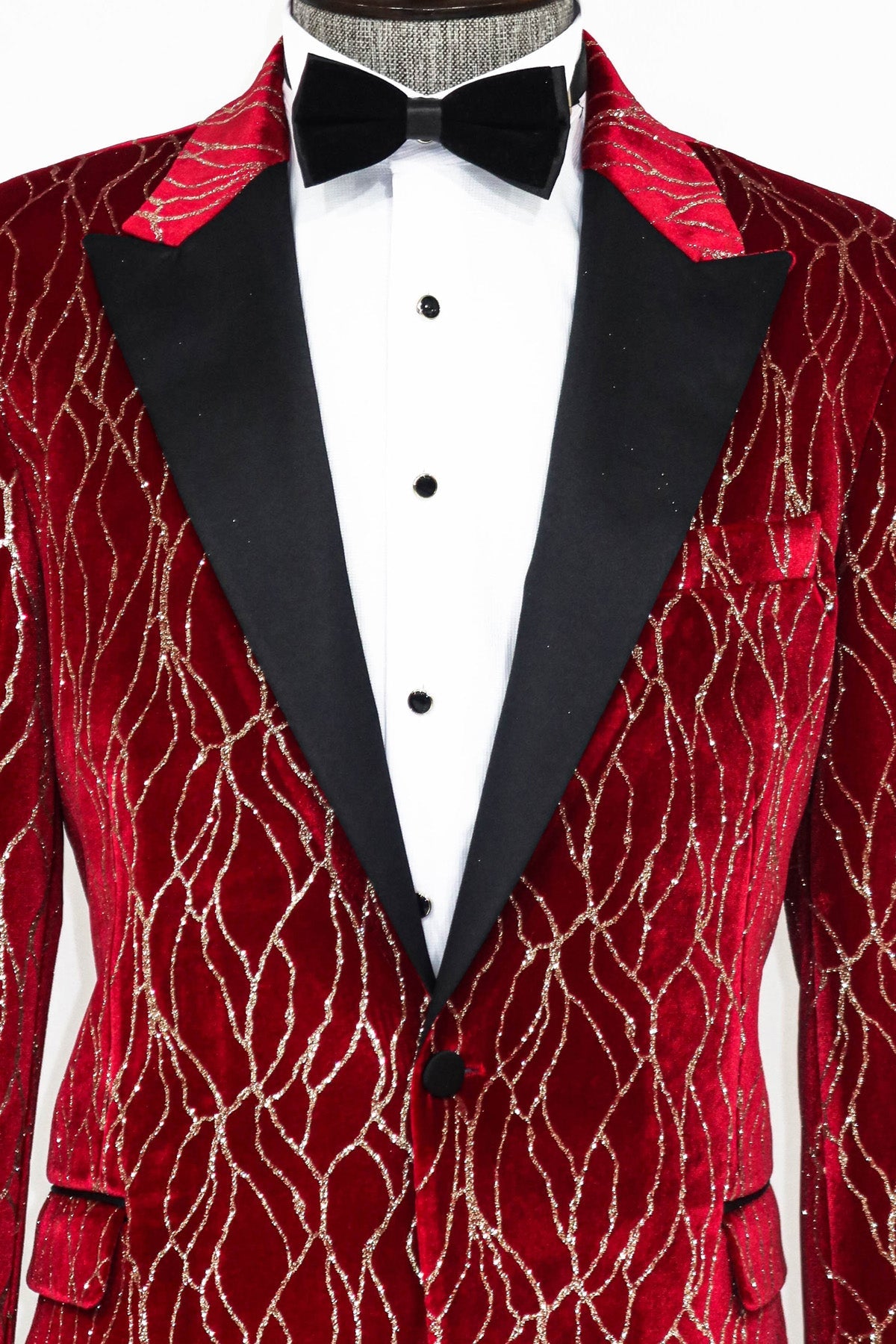 KOALA SYDNEY Silver Patterned Burgundy Men Tuxedo Party Blazer