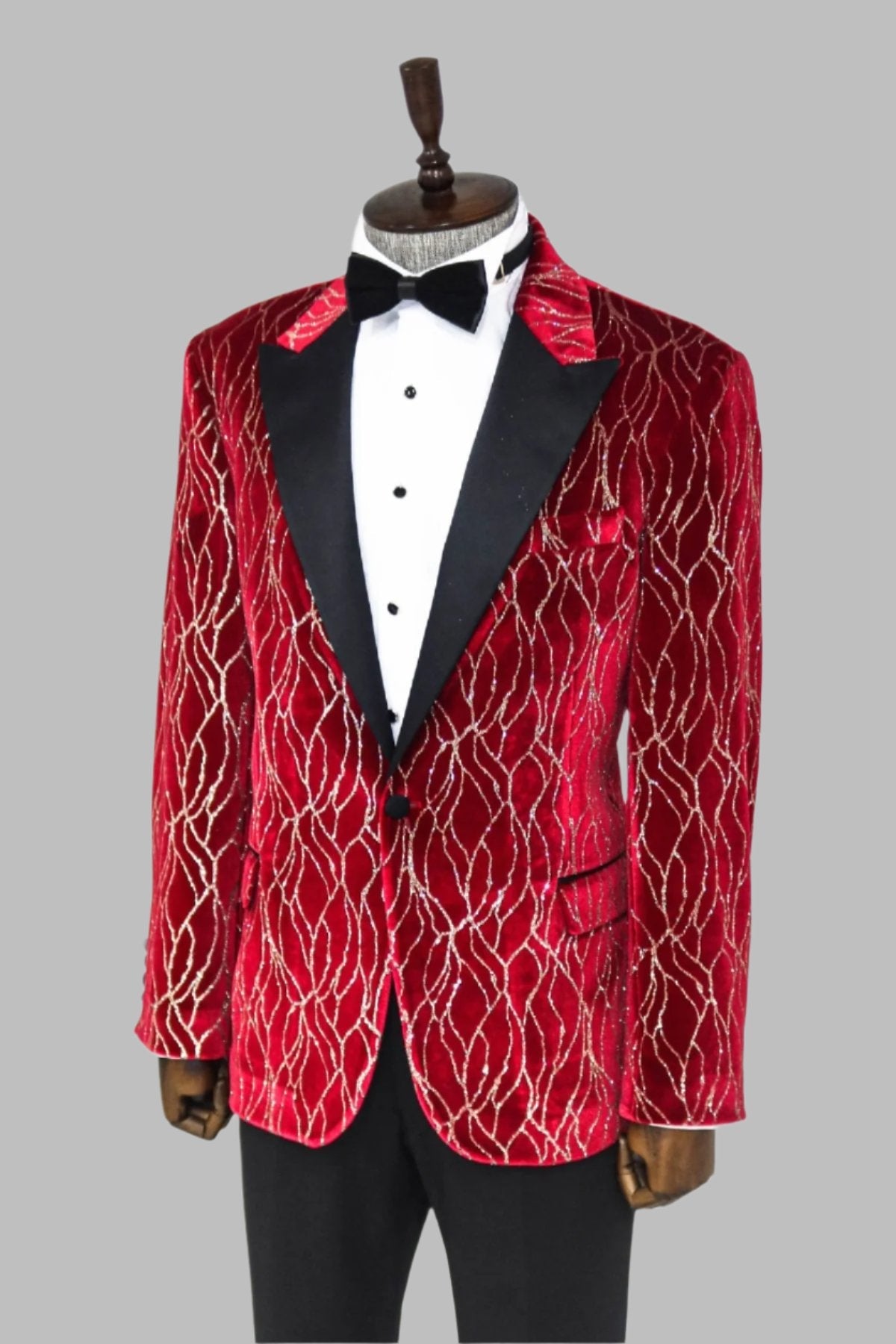 KOALA SYDNEY Silver Patterned Burgundy Men Tuxedo Party Blazer