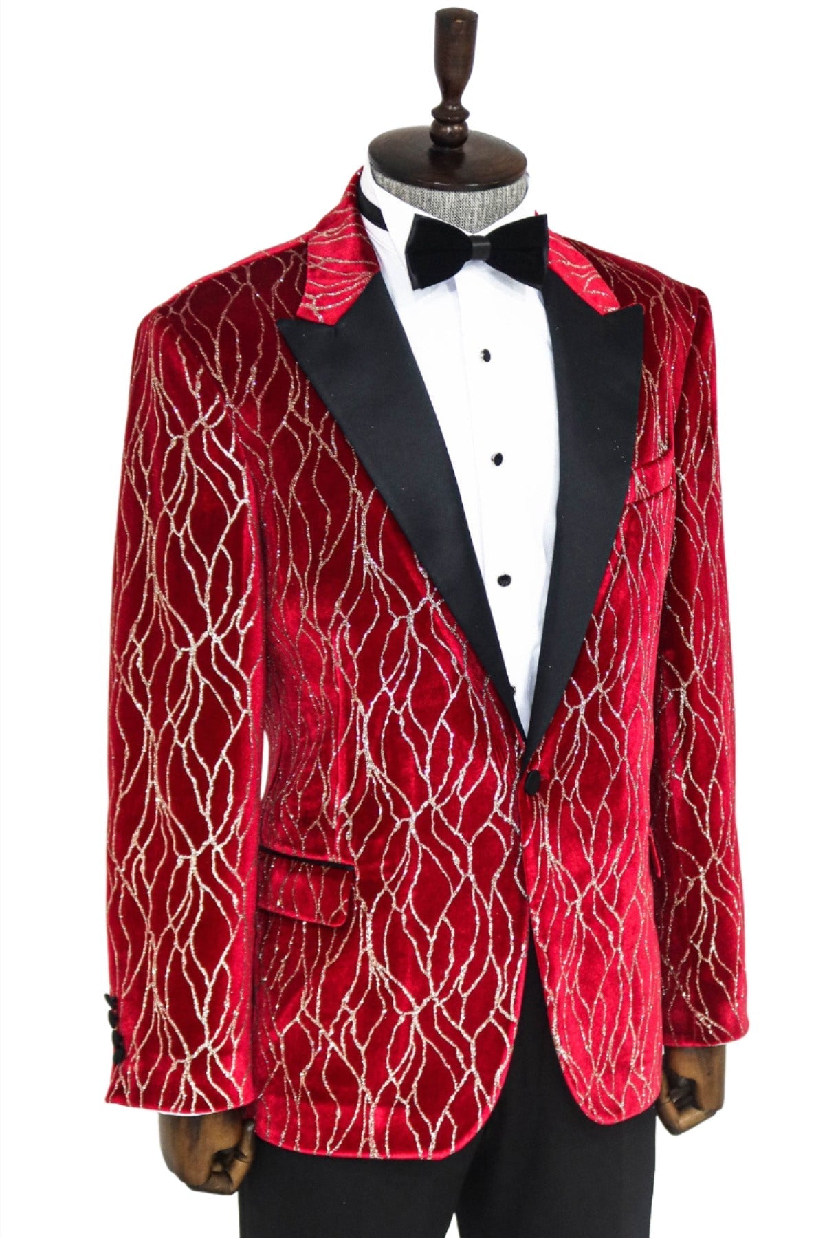 KOALA SYDNEY Silver Patterned Burgundy Men Tuxedo Party Blazer