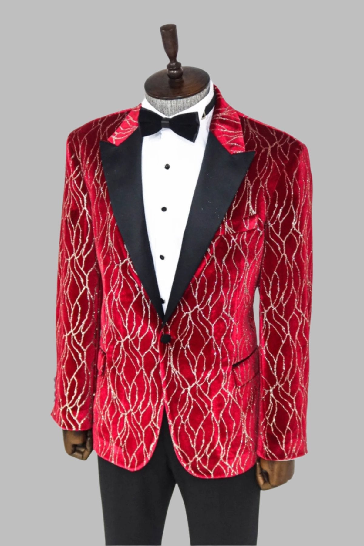 KOALA SYDNEY Silver Patterned Burgundy Men Tuxedo Party Blazer