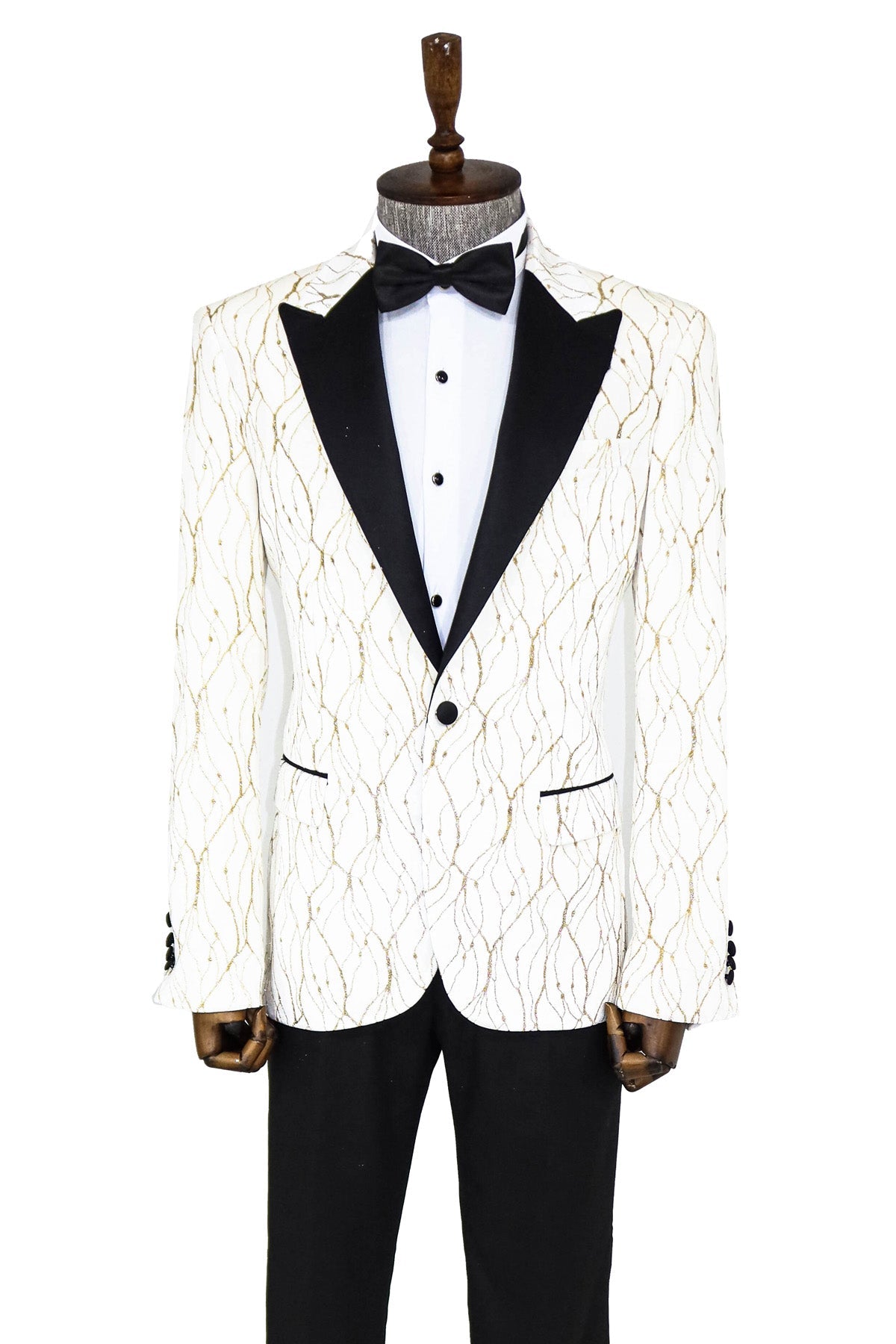 Silver Patterned White Men Wedding Groom Blazer - Wessi