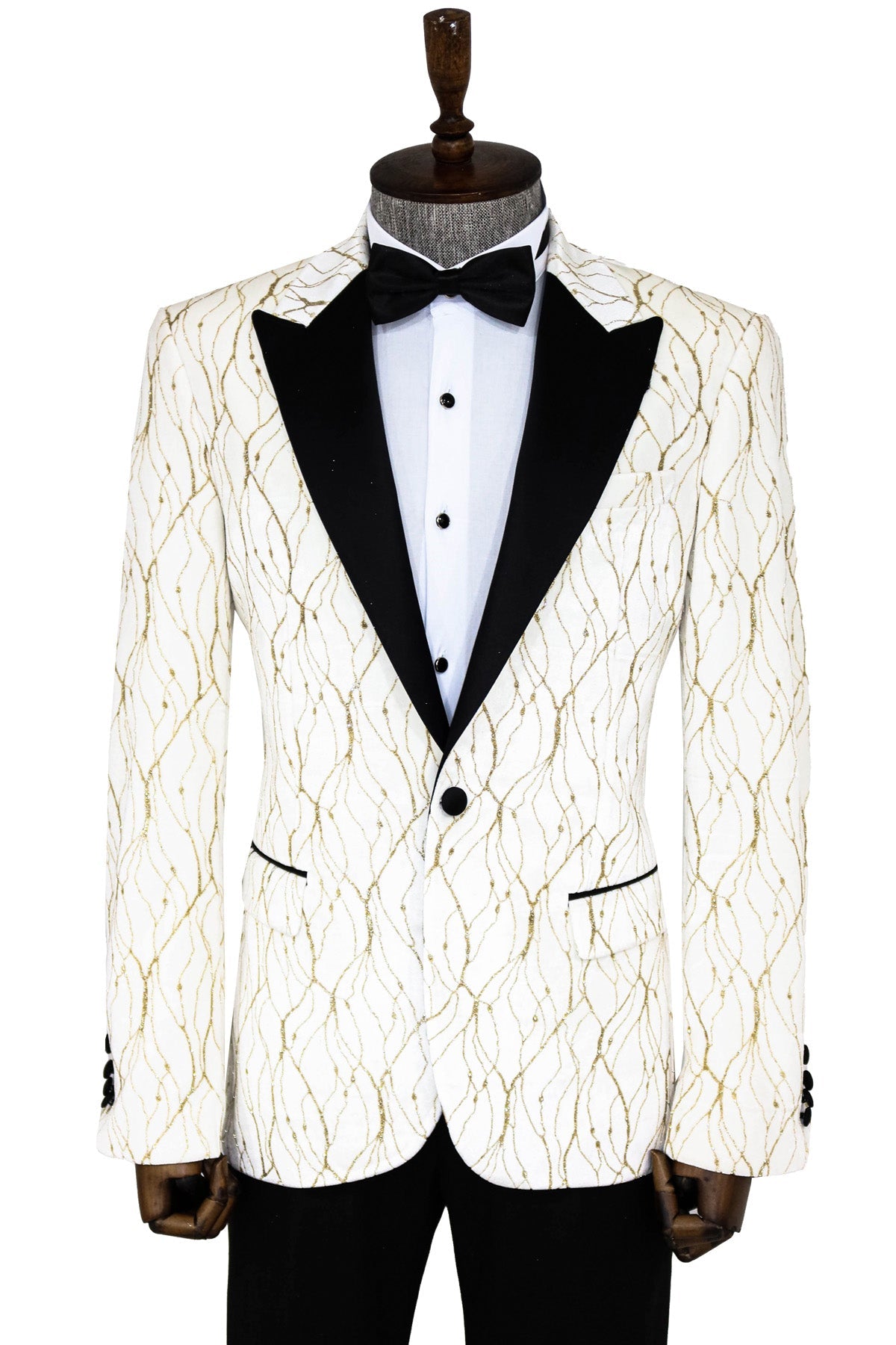 KOALA SYDNEY Silver Patterned White Men Wedding Groom Blazer