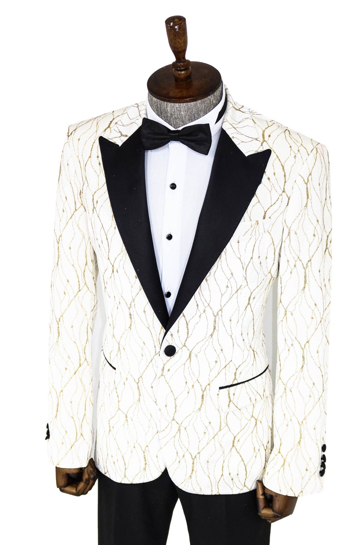 KOALA SYDNEY Silver Patterned White Men Wedding Groom Blazer