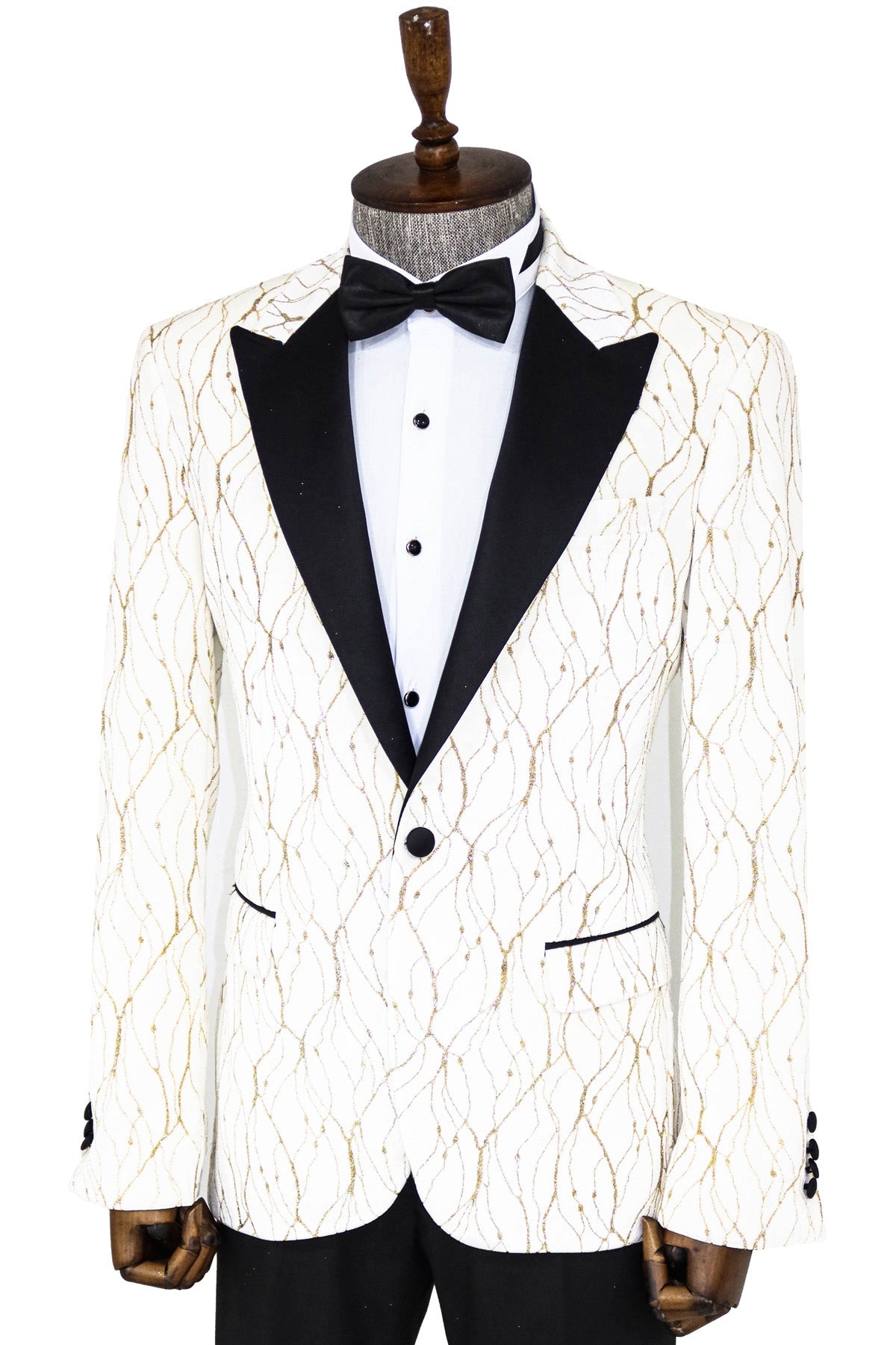 KOALA SYDNEY Silver Patterned White Men Wedding Groom Blazer
