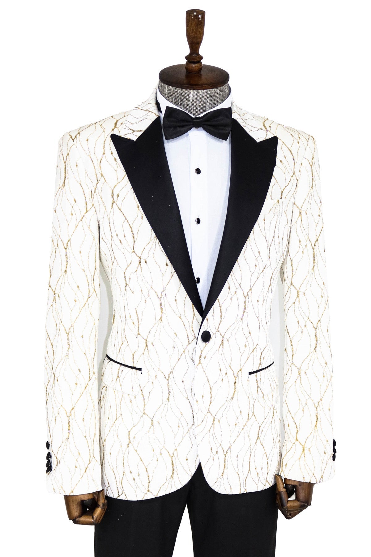 Silver Patterned White Men Wedding Groom Blazer - Wessi
