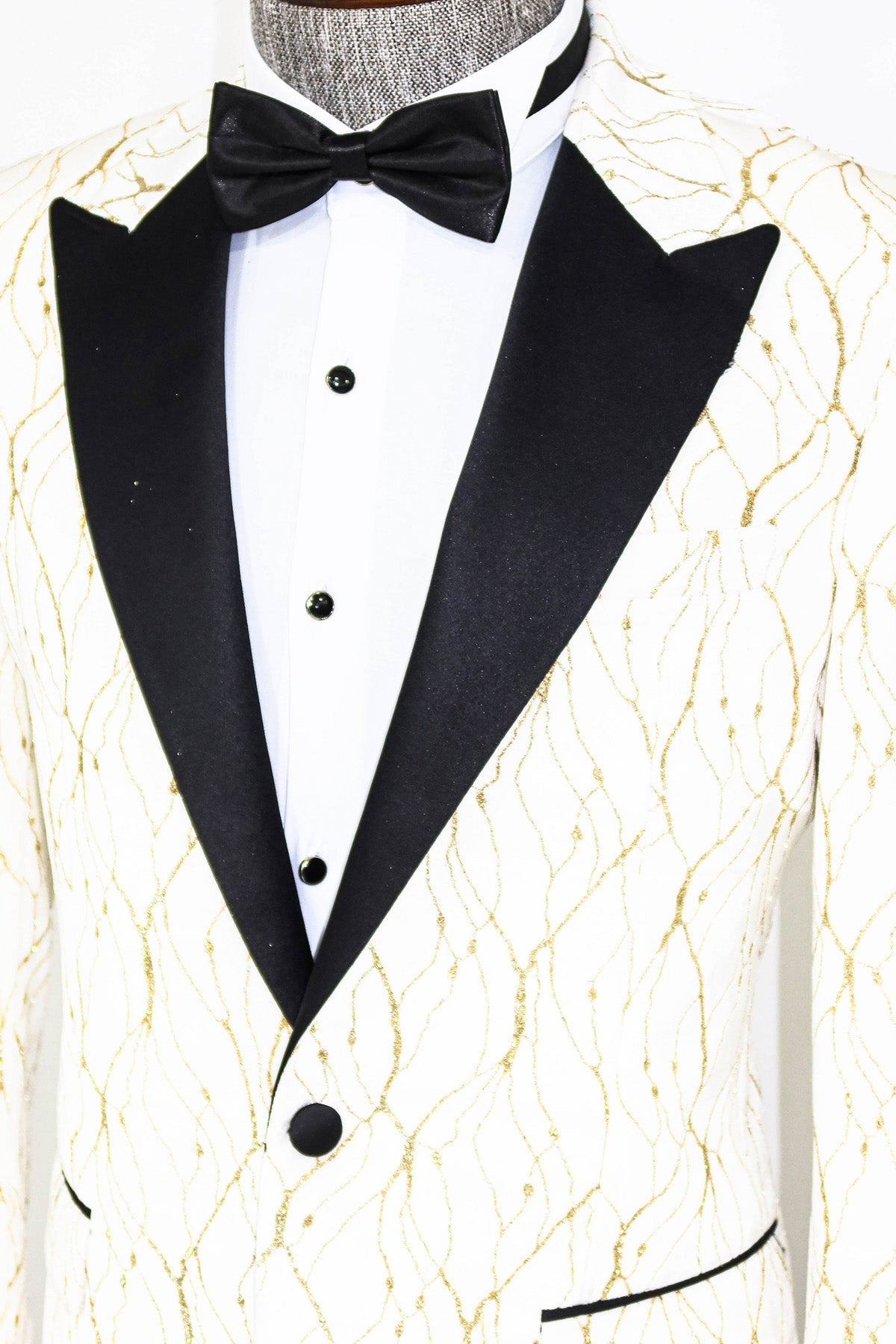 KOALA SYDNEY Silver Patterned White Men Wedding Groom Blazer