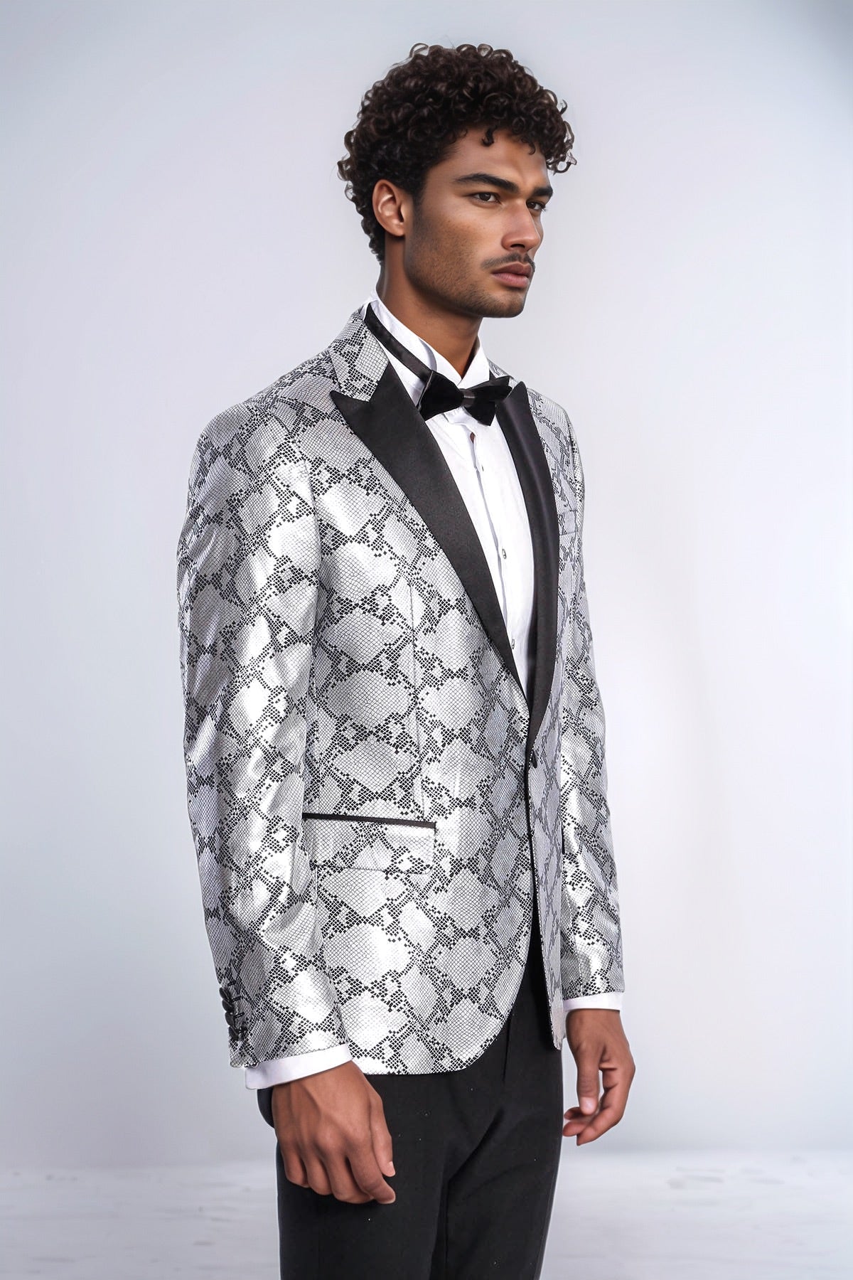 KOALA SYDNEY Patterned Slim Fit Grey Men Prom Blazer and Trousers Combination Suit