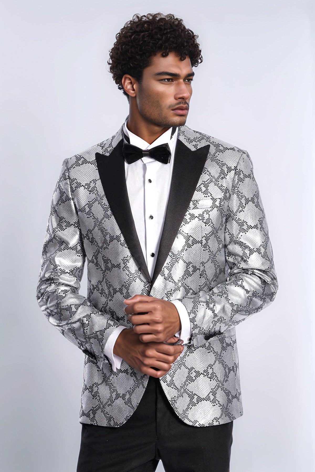 KOALA SYDNEY Patterned Slim Fit Grey Men Prom Blazer and Trousers Combination Suit