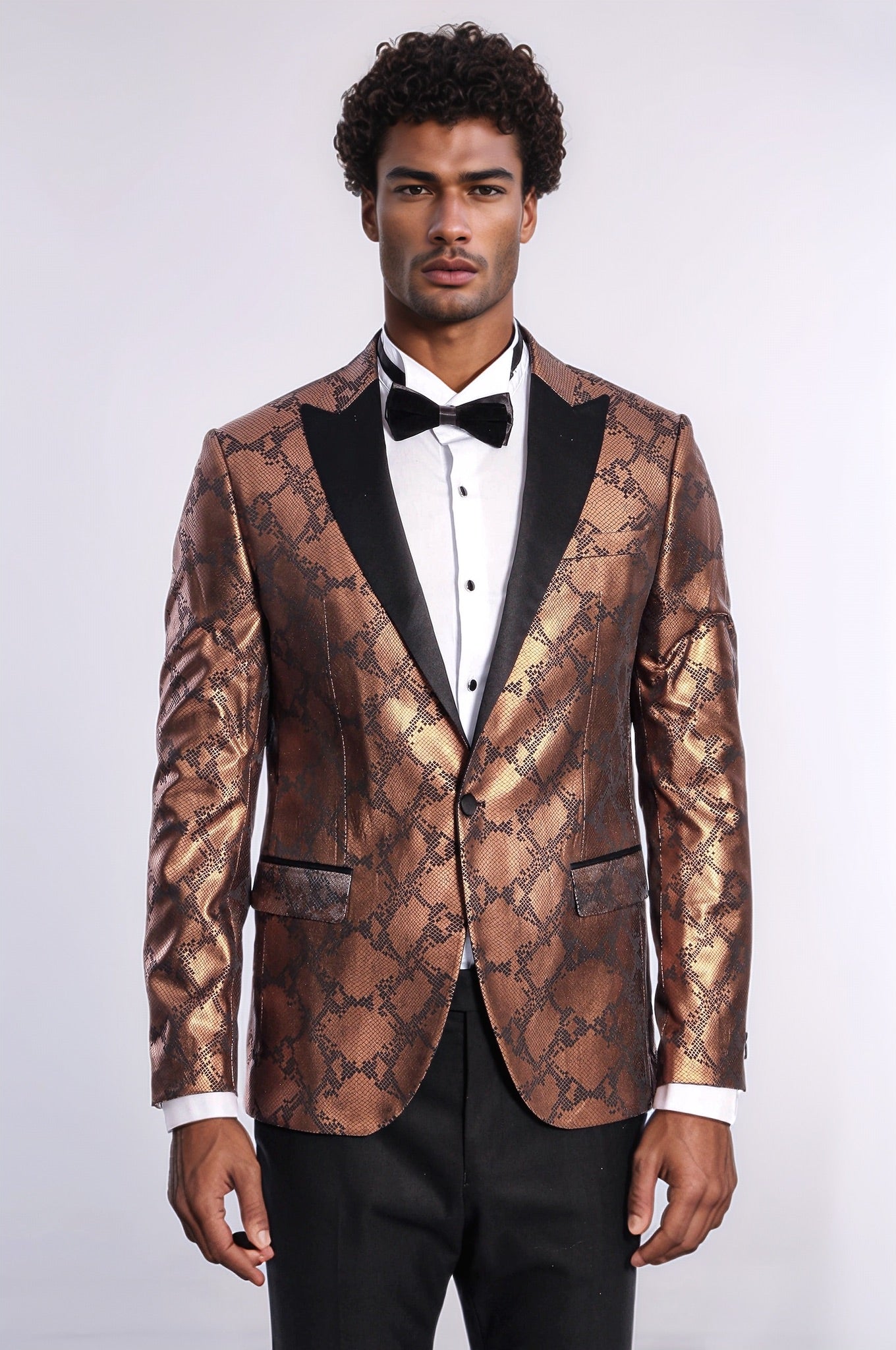 Patterned Slim Fit Brown Men Stage Tuxedo Blazer - Wessi