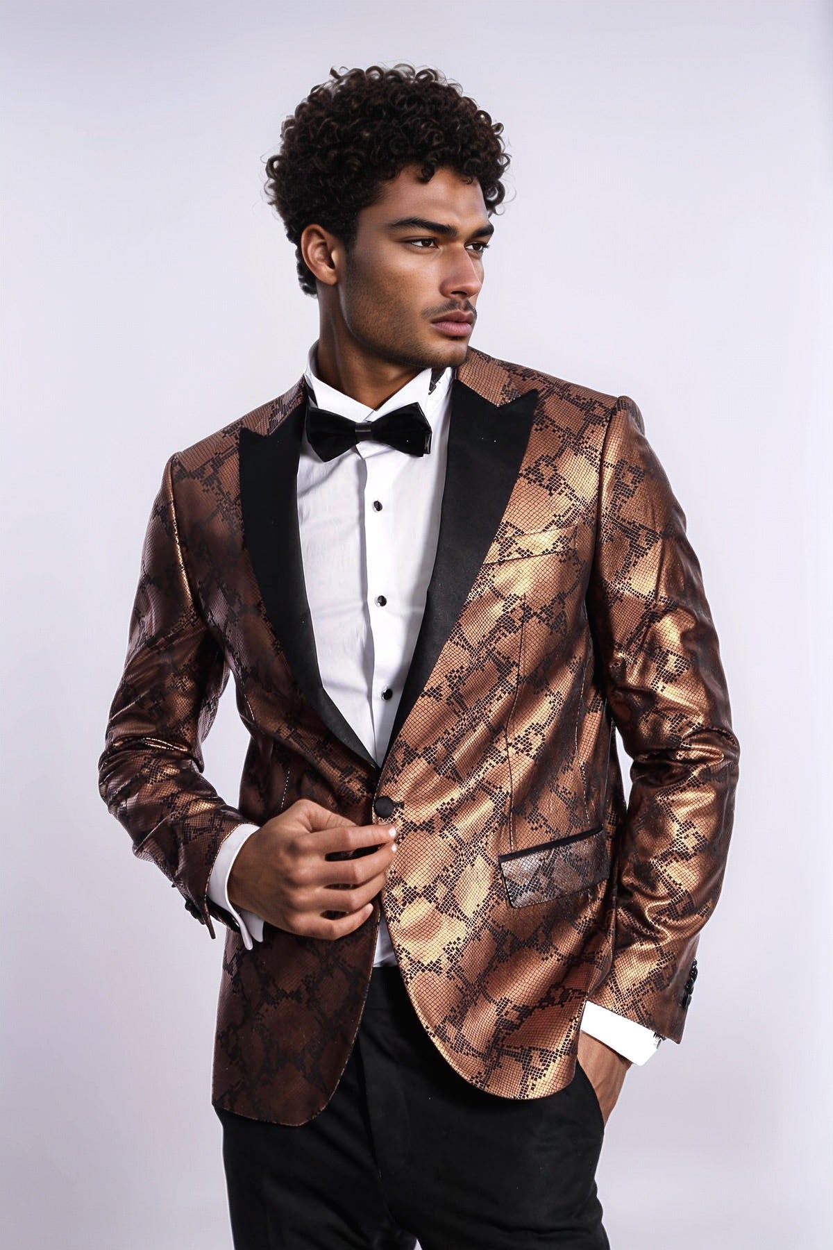 Patterned Slim Fit Brown Men Stage Tuxedo Blazer - Wessi