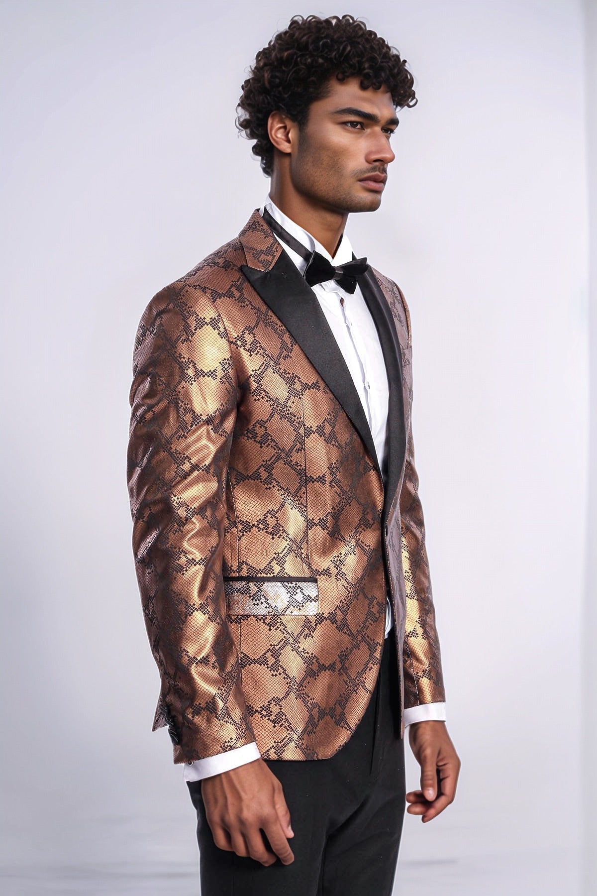 Patterned Slim Fit Brown Men Stage Tuxedo Blazer - Wessi