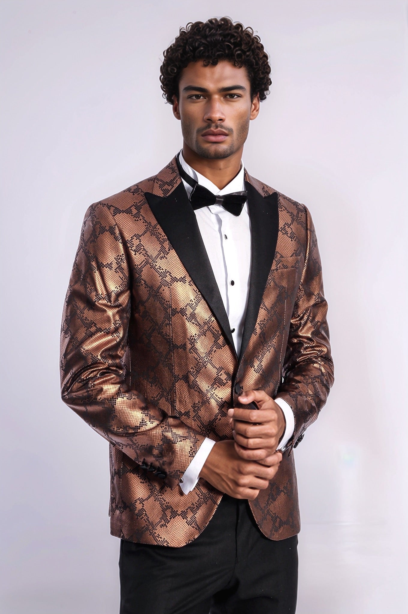 Patterned Slim Fit Brown Men Stage Tuxedo Blazer - Wessi