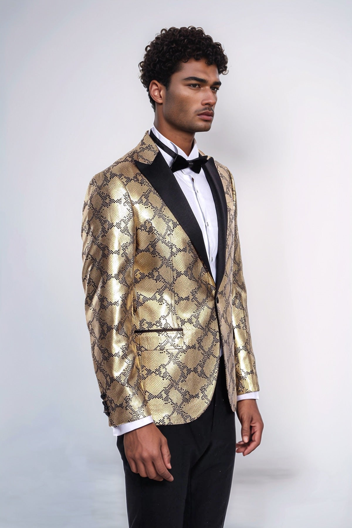 Patterned Slim Fit Gold Men Stage Performance Jacket