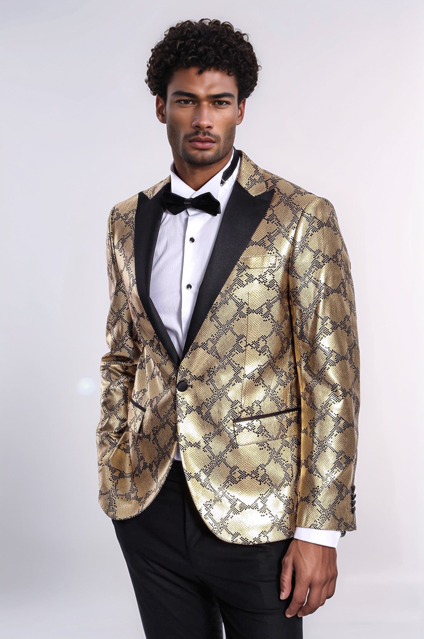 Patterned Slim Fit Gold Men Stage Performance Jacket