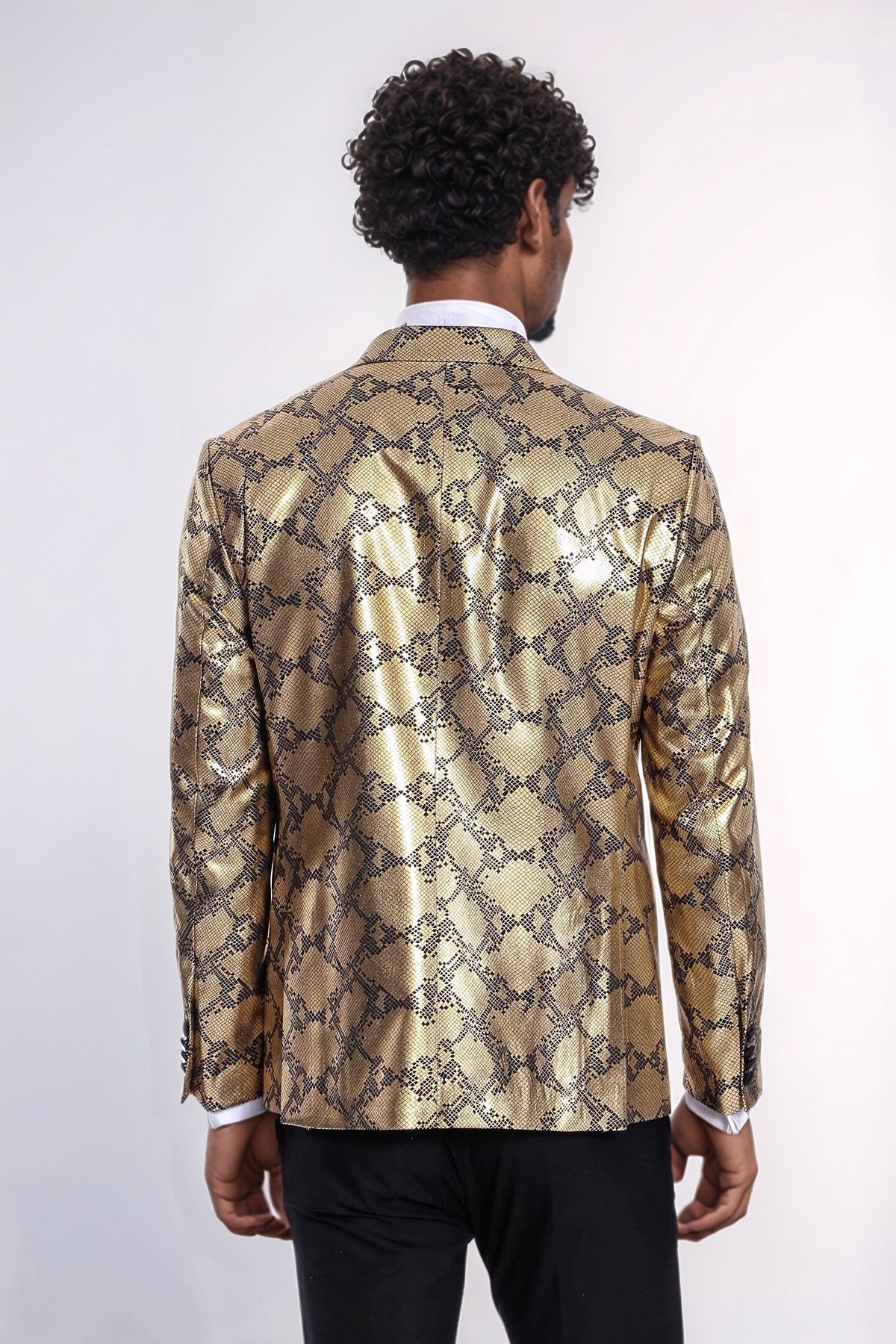 Patterned Slim Fit Gold Men Stage Performance Jacket