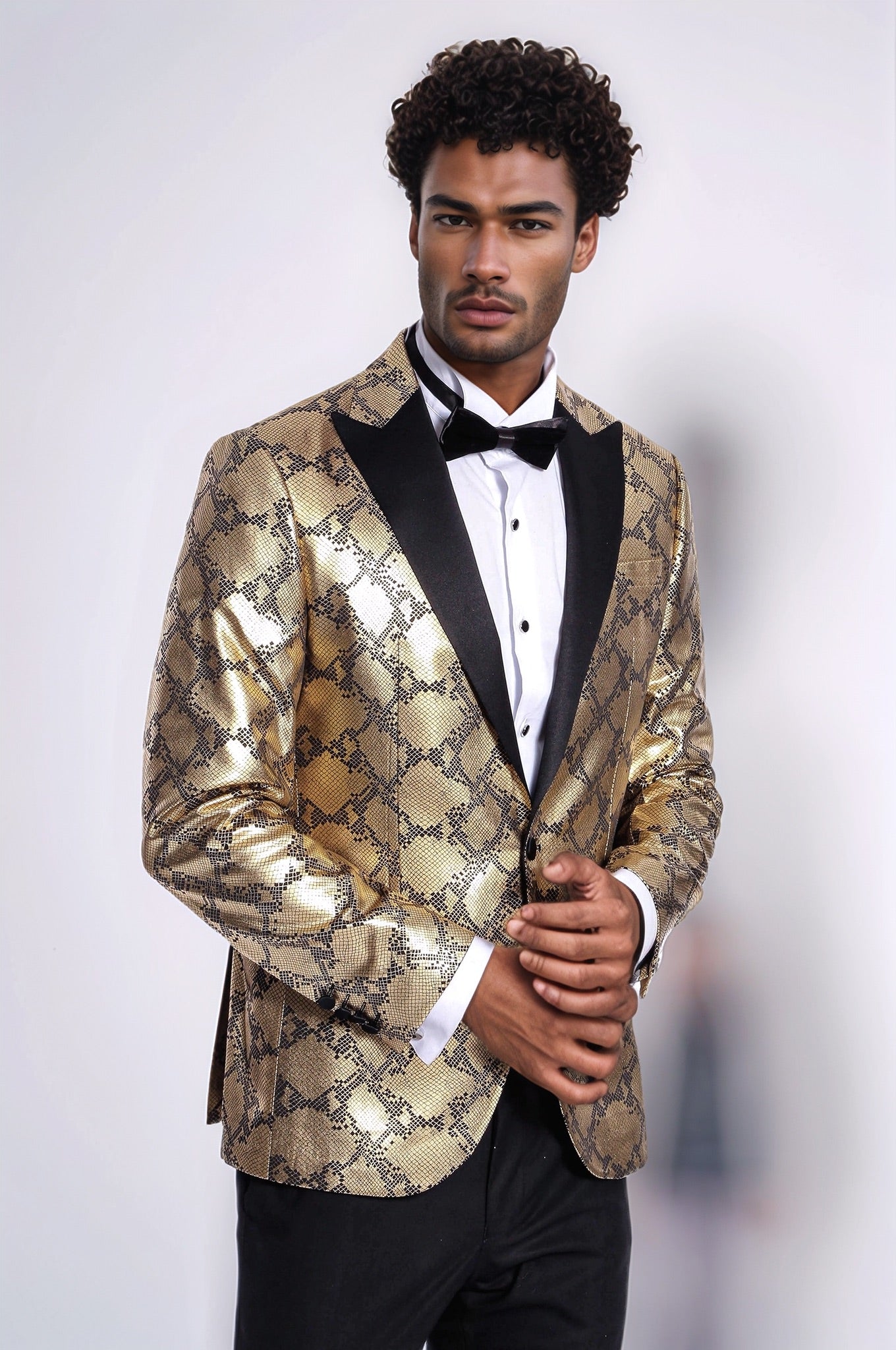 Patterned Slim Fit Gold Men Stage Performance Jacket