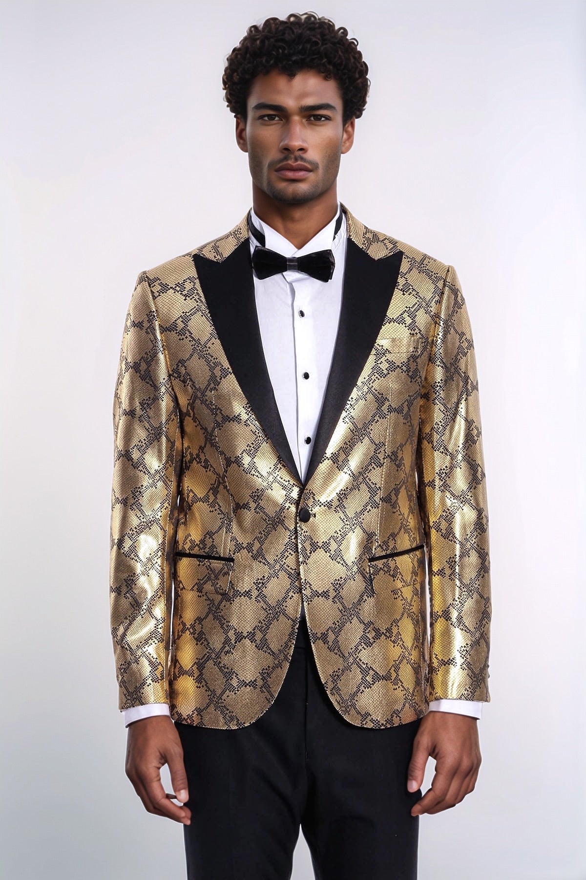 Patterned Slim Fit Gold Men Stage Performance Jacket