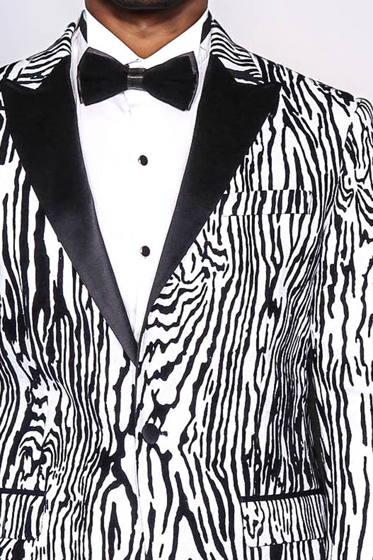 KOALA SYDNEY Slim Fit Zebra Patterned White Men Party Blazer
