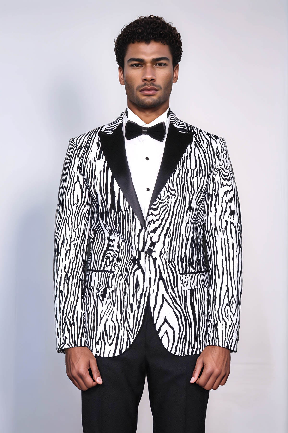 KOALA SYDNEY Slim Fit Zebra Patterned White Men Party Blazer