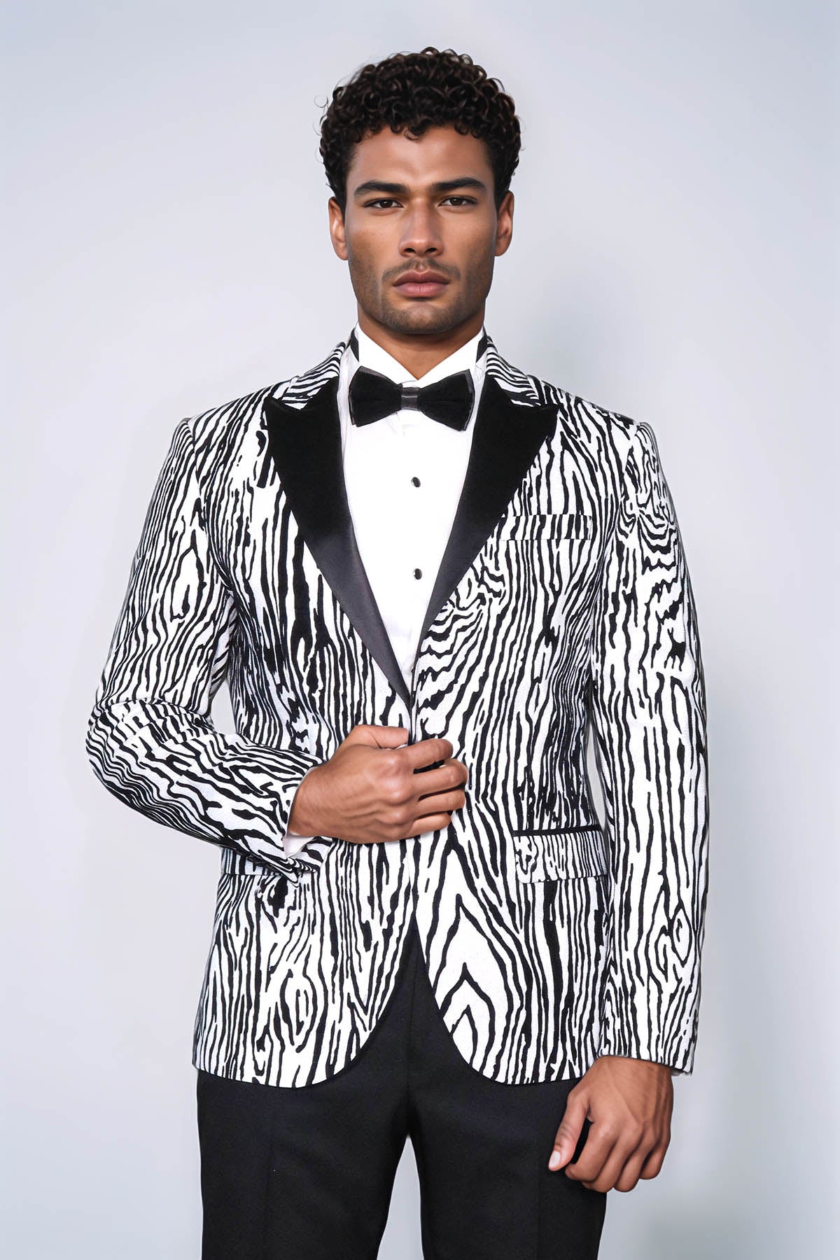 KOALA SYDNEY Slim Fit Zebra Patterned White Men Party Blazer