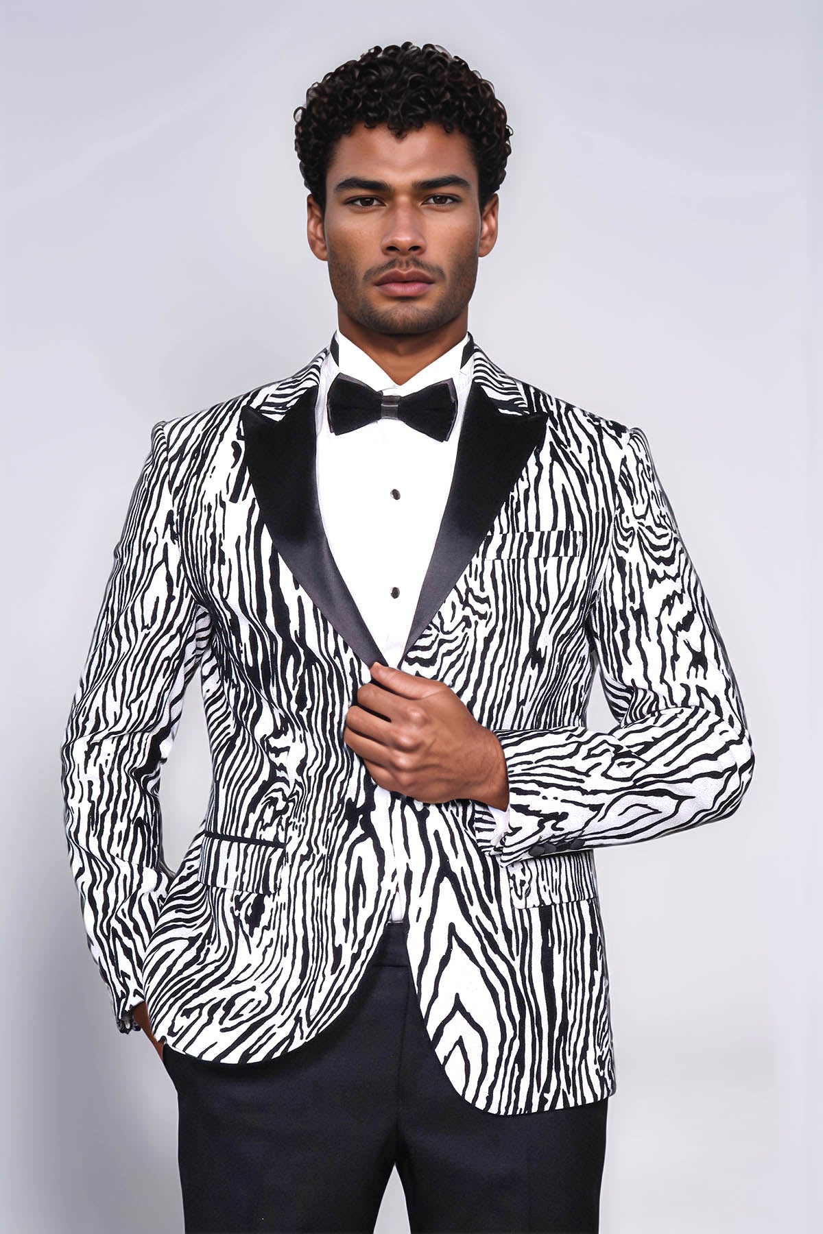 KOALA SYDNEY Slim Fit Zebra Patterned White Men Party Blazer