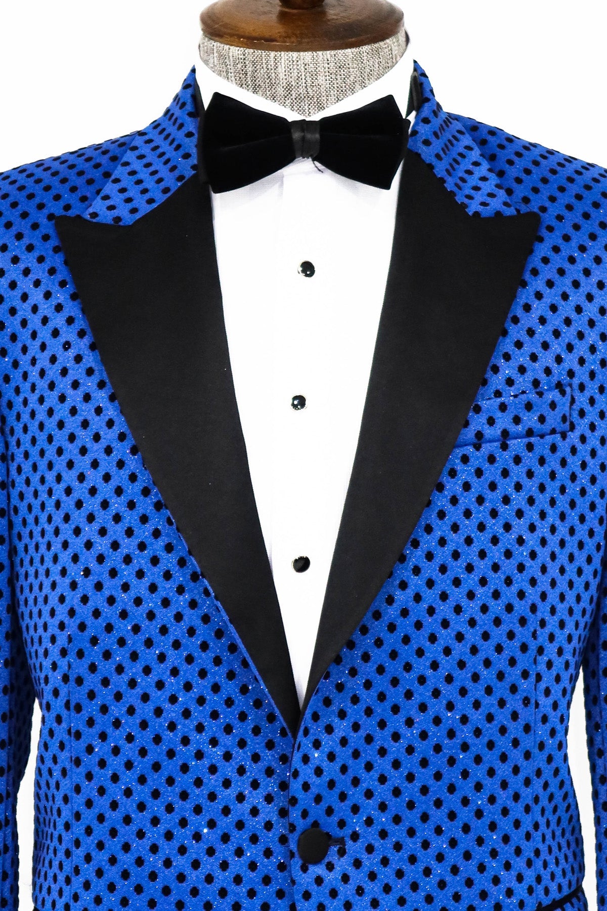 Sequin Dot Patterned Sax Blue Men Party Jackets - Wessi