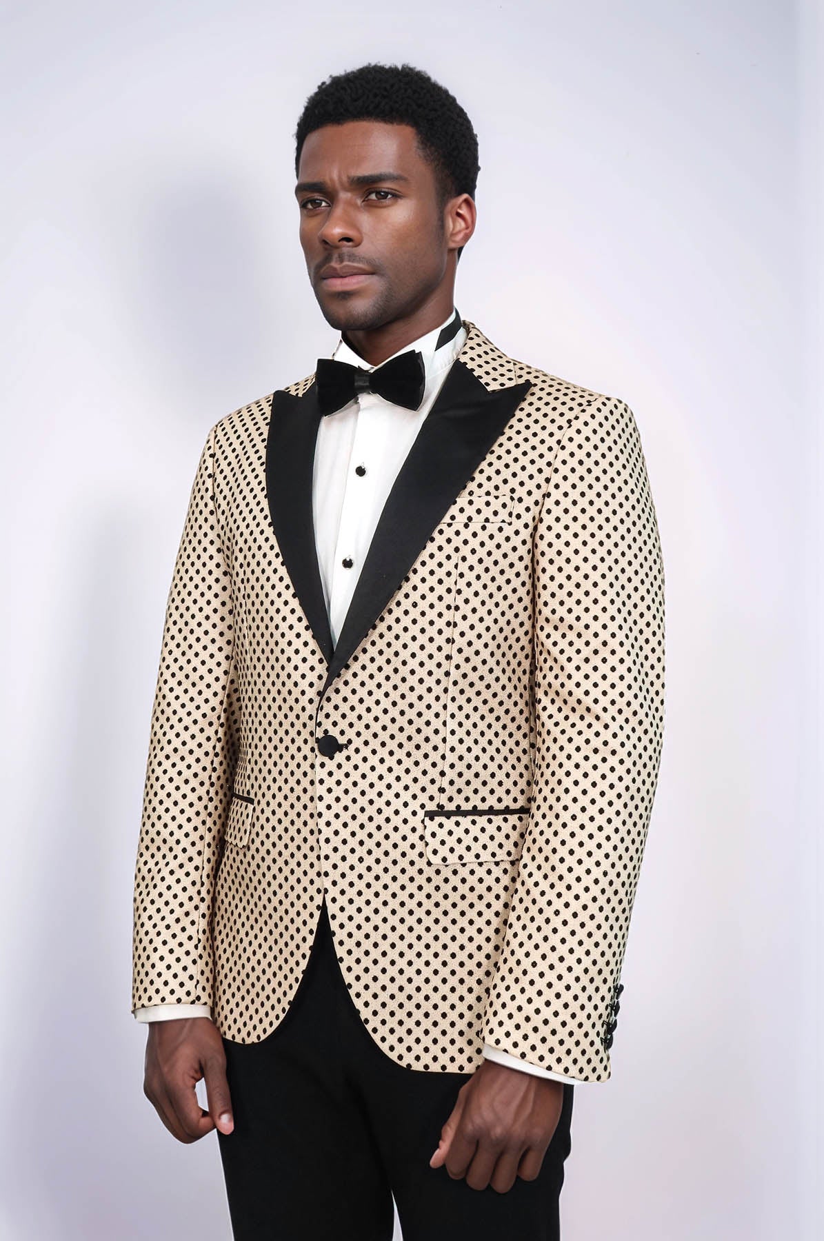 Sequin Dot Patterned Cream Men Wedding Tuxedo Blazer - Wessi