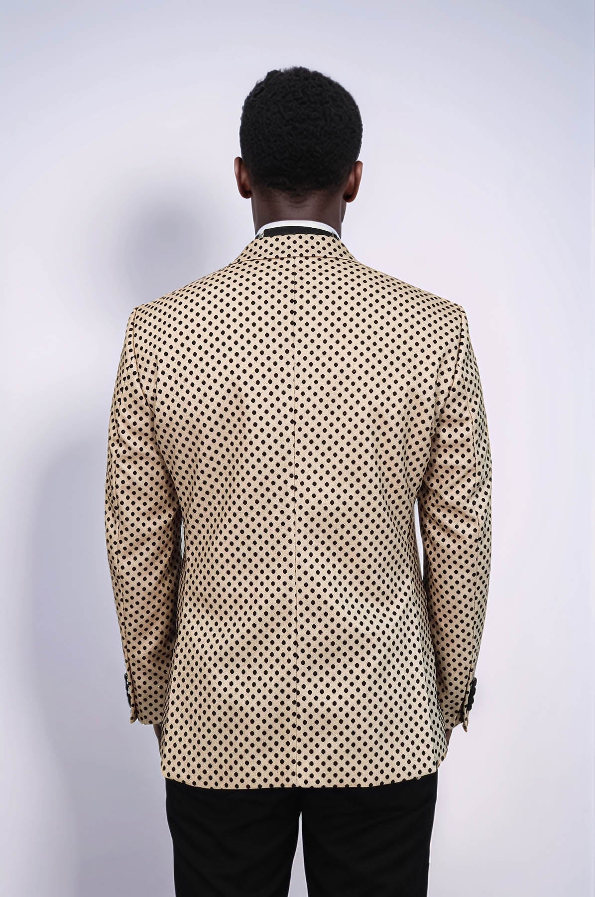 Sequin Dot Patterned Cream Men Wedding Tuxedo Blazer - Wessi