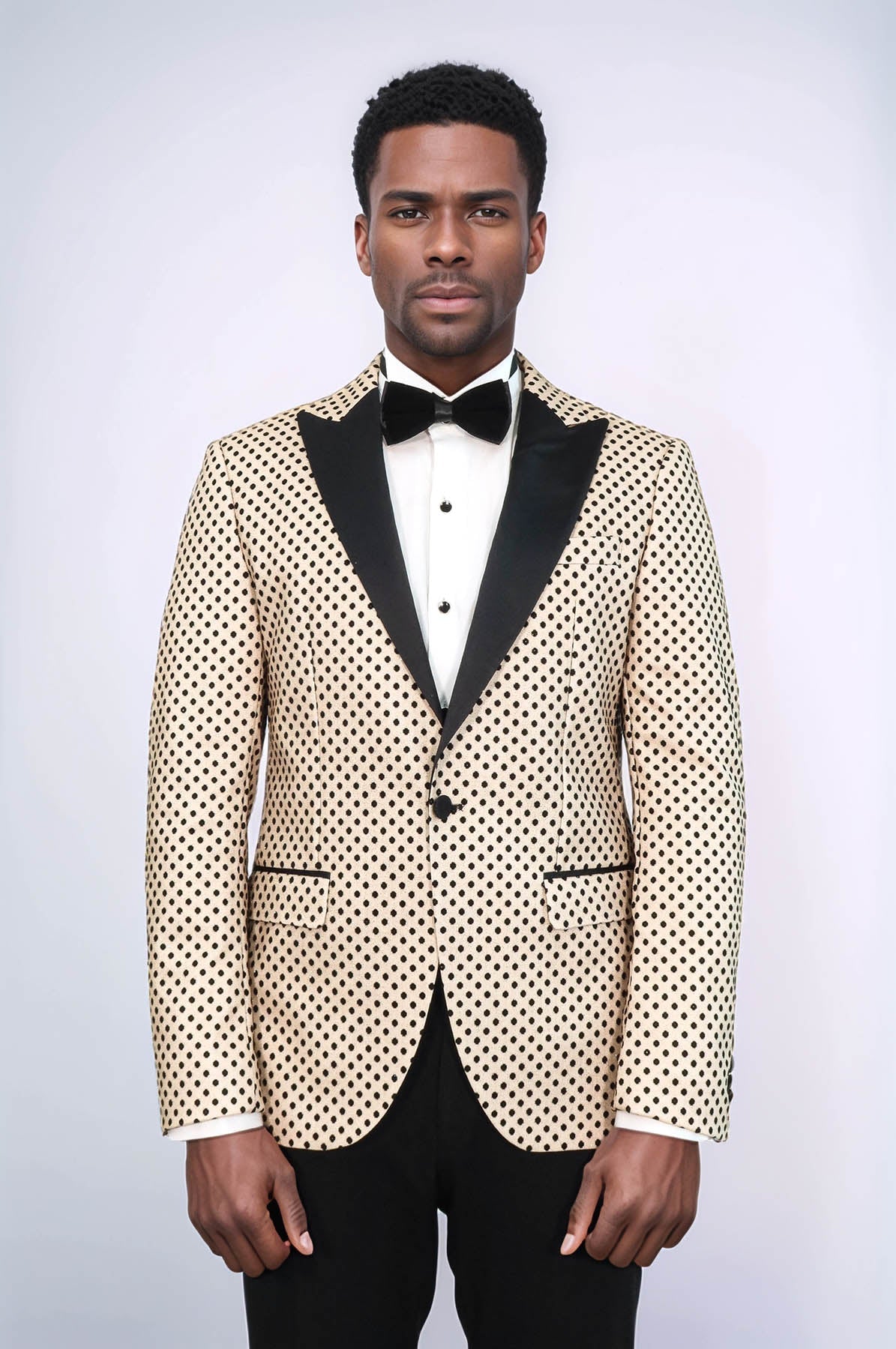 Sequin Dot Patterned Cream Men Wedding Tuxedo Blazer - Wessi