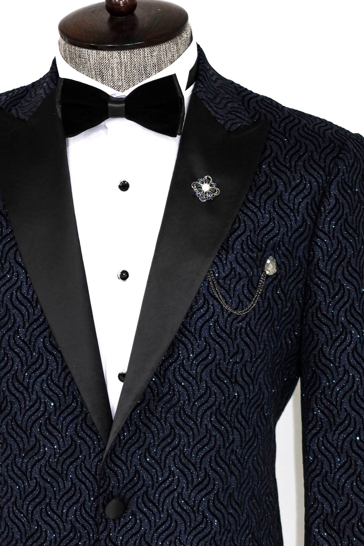 Glitter Shiny Navy Blue Men Blazer -