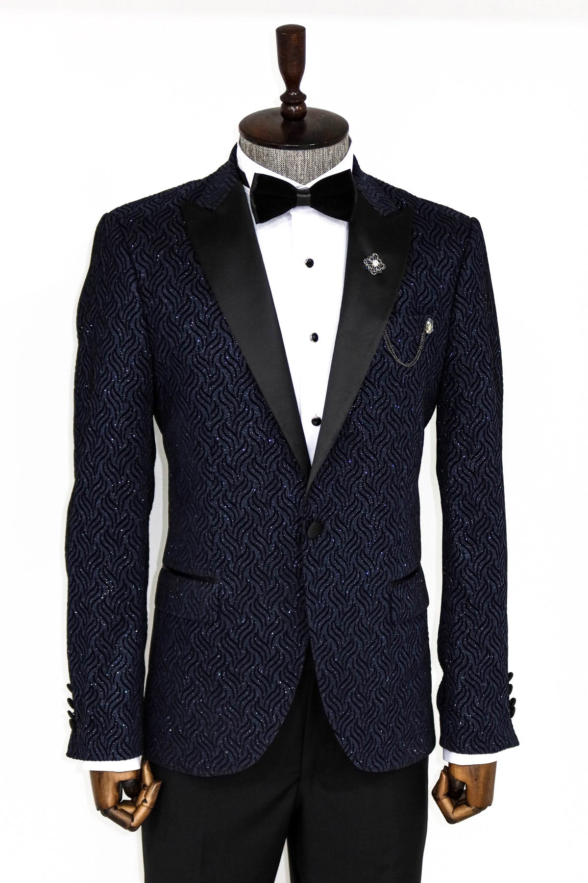 Glitter Shiny Navy Blue Men Blazer -