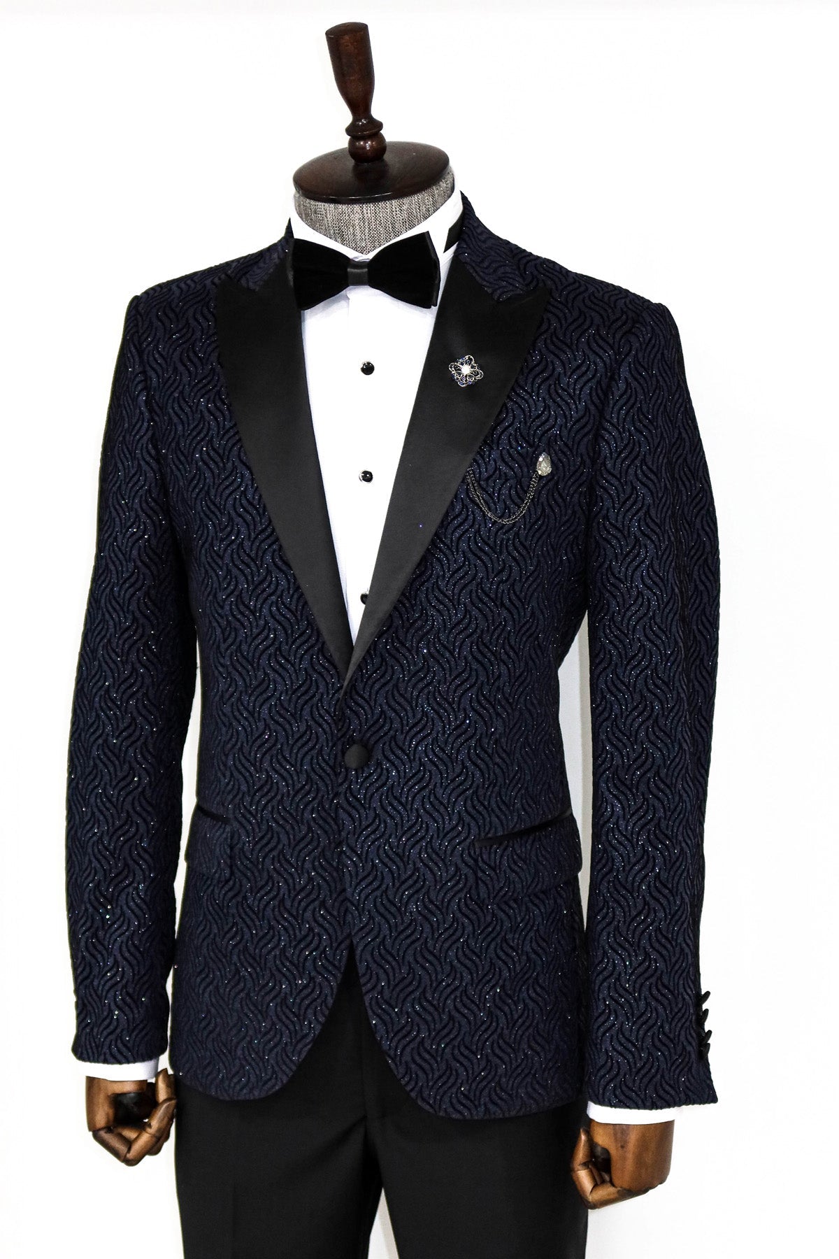 Glitter Shiny Navy Blue Men Blazer -