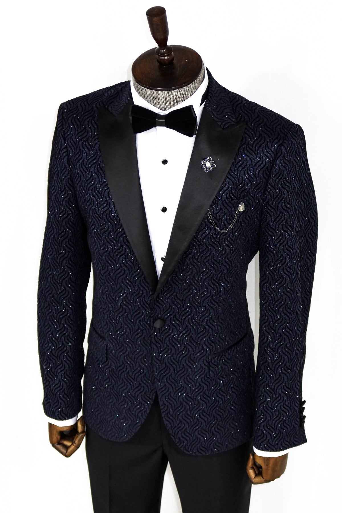 Glitter Shiny Navy Blue Men Blazer -