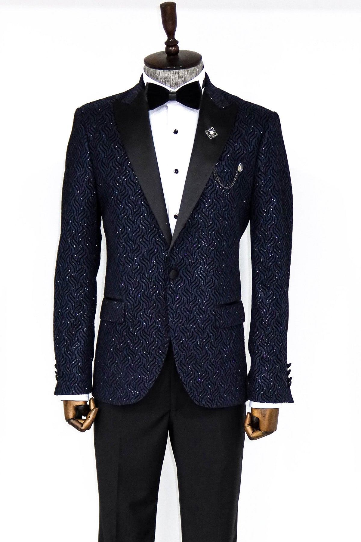 Glitter Shiny Navy Blue Men Blazer -