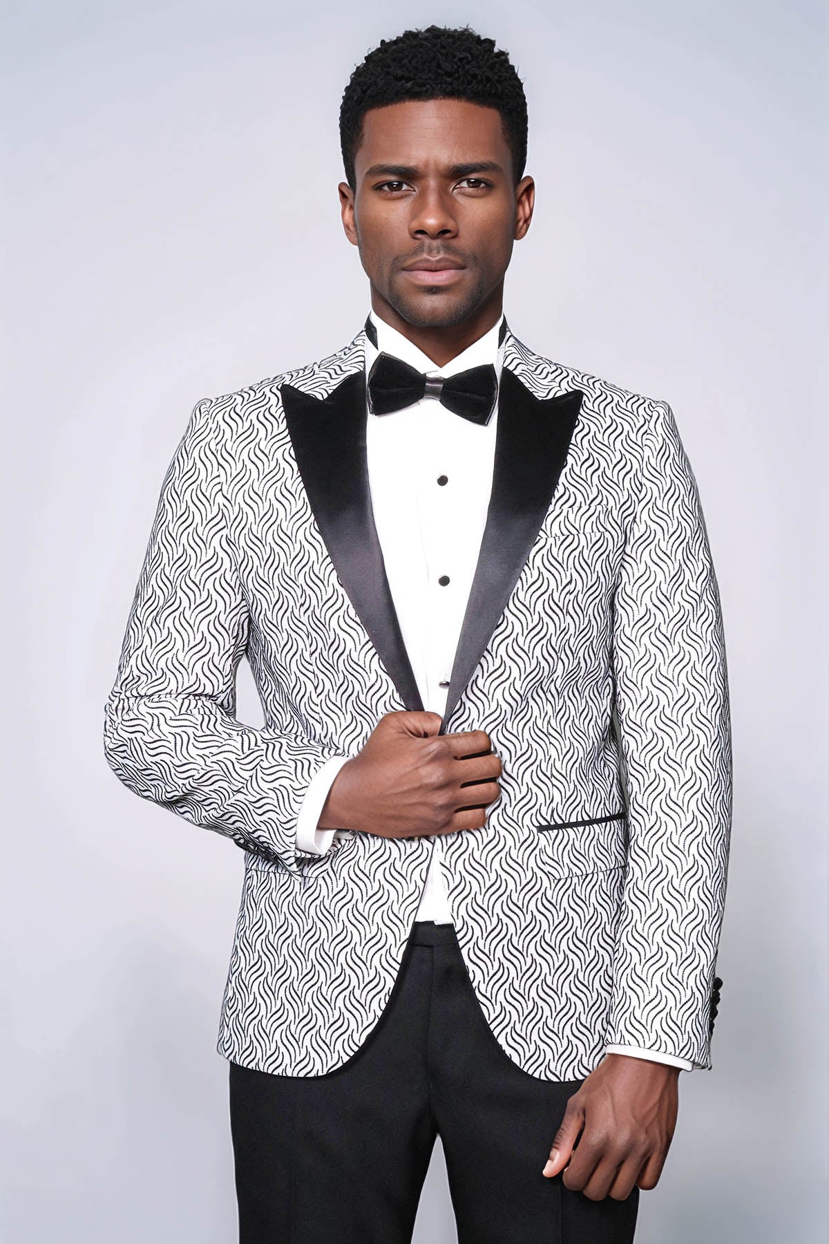 KOALA SYDNEY Shiny Patterned White Men Prom Blazer