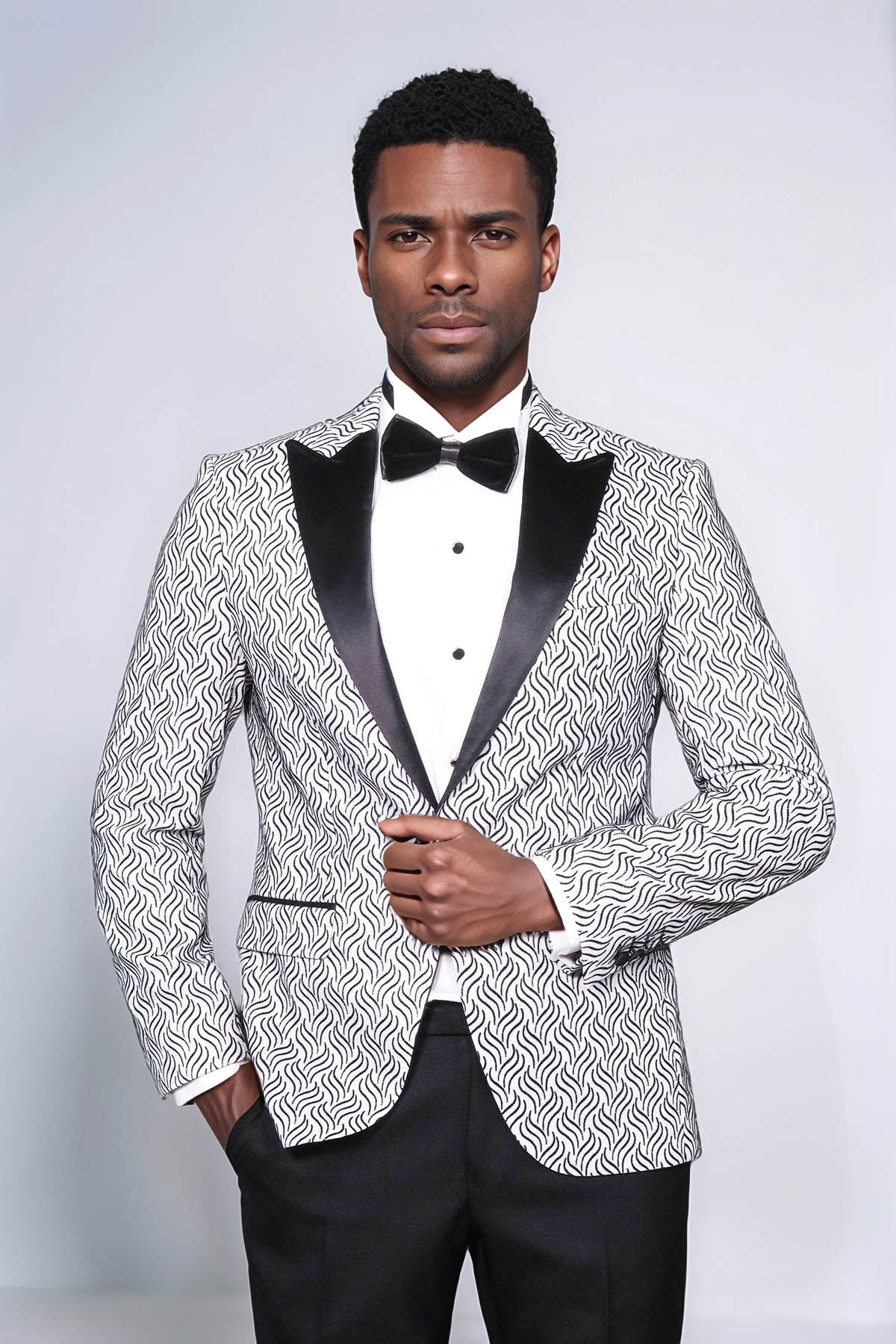 KOALA SYDNEY Shiny Patterned White Men Prom Blazer