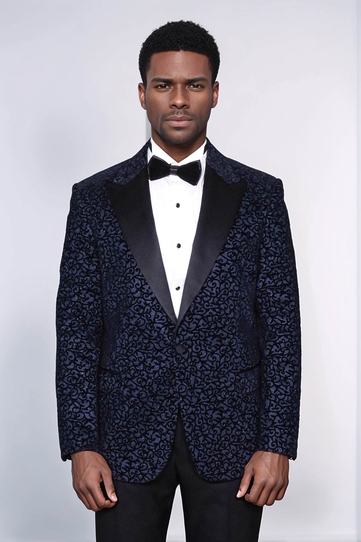 KOALA SYDNEY Scroll Patterned Navy Blue Men Prom Blazer and Trousers Combination Suit