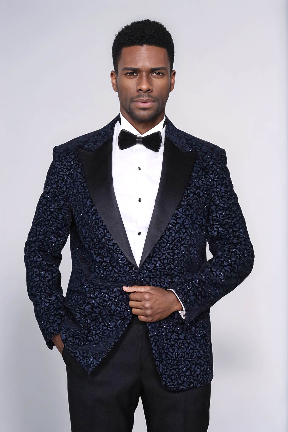 KOALA SYDNEY Scroll Patterned Navy Blue Men Prom Blazer and Trousers Combination Suit
