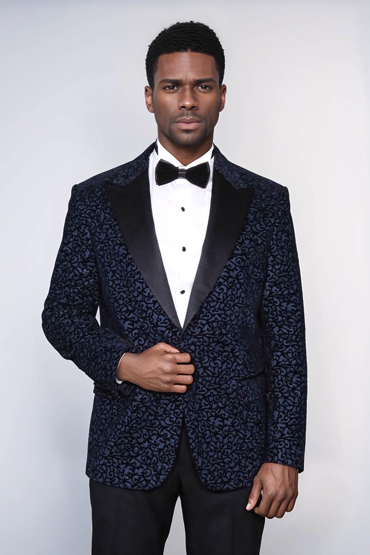 KOALA SYDNEY Scroll Patterned Navy Blue Men Prom Blazer and Trousers Combination Suit
