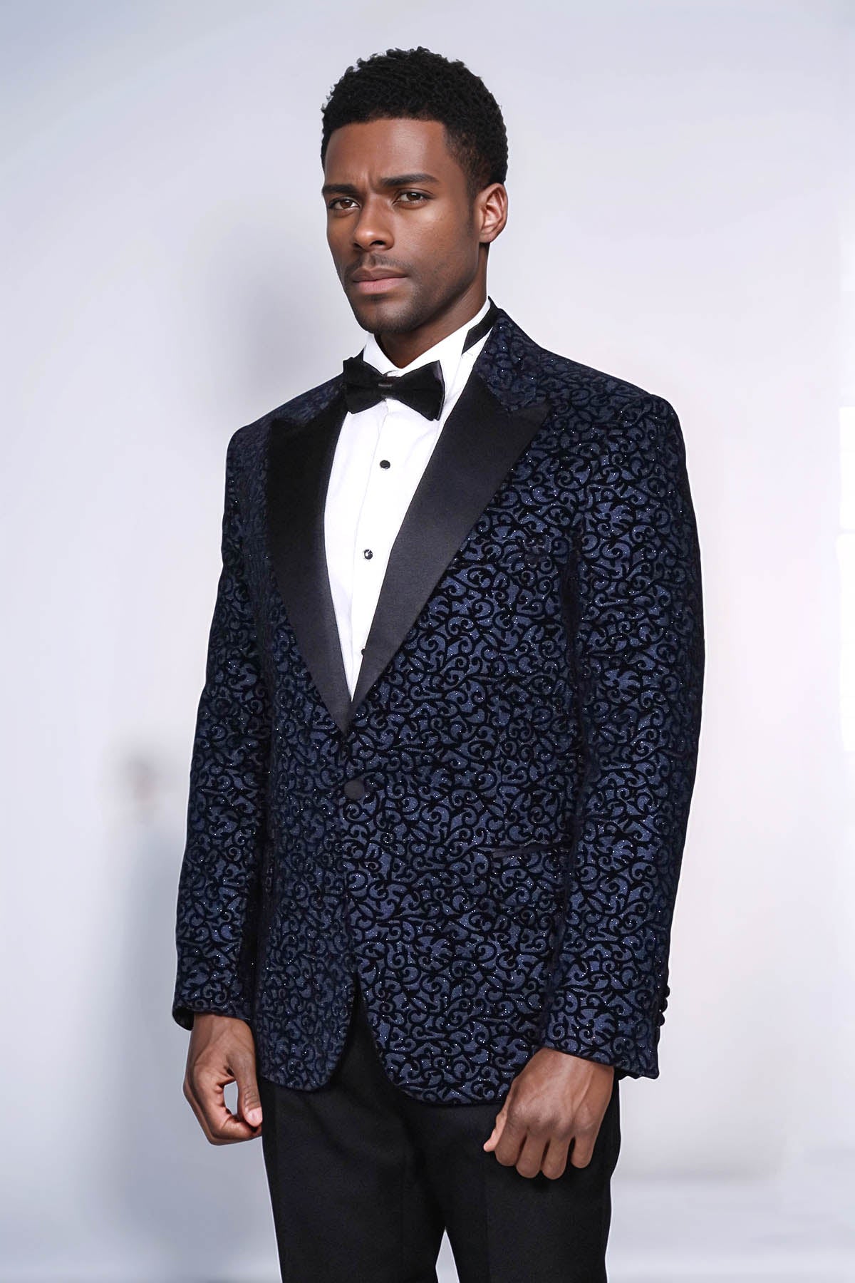 KOALA SYDNEY Scroll Patterned Navy Blue Men Prom Blazer and Trousers Combination Suit
