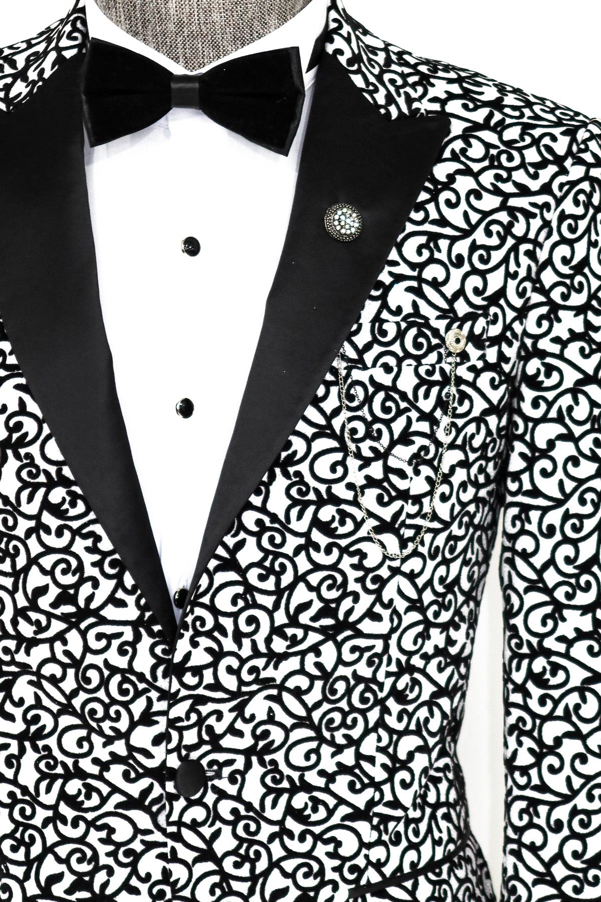 KOALA SYDNEY Scroll Patterned White Men Party Blazer -