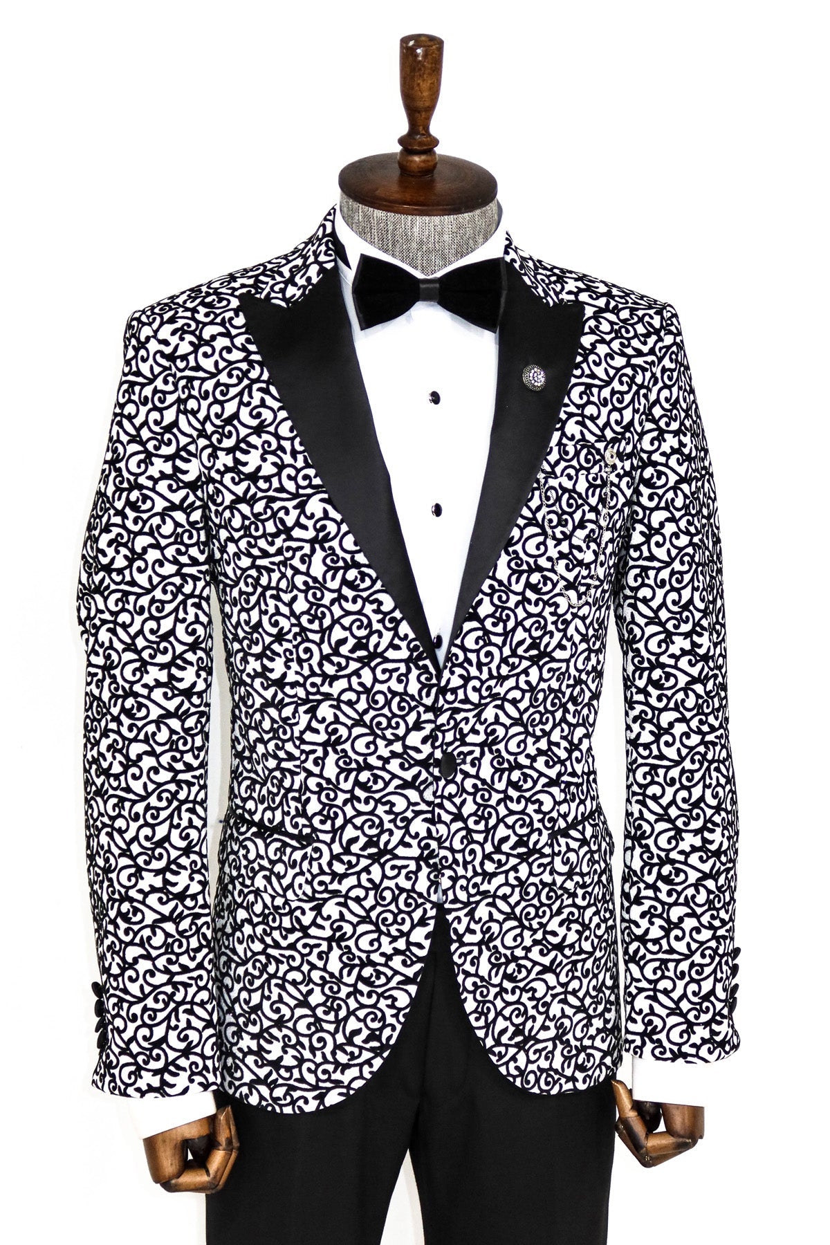 KOALA SYDNEY Scroll Patterned White Men Party Blazer -