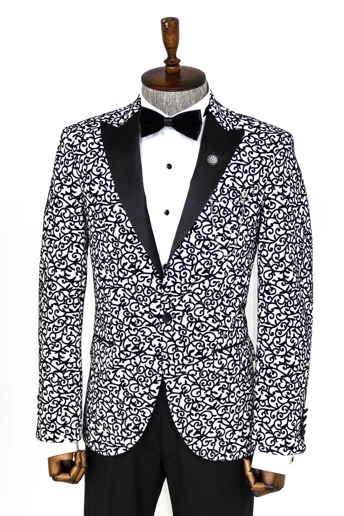 KOALA SYDNEY Scroll Patterned White Men Party Blazer -