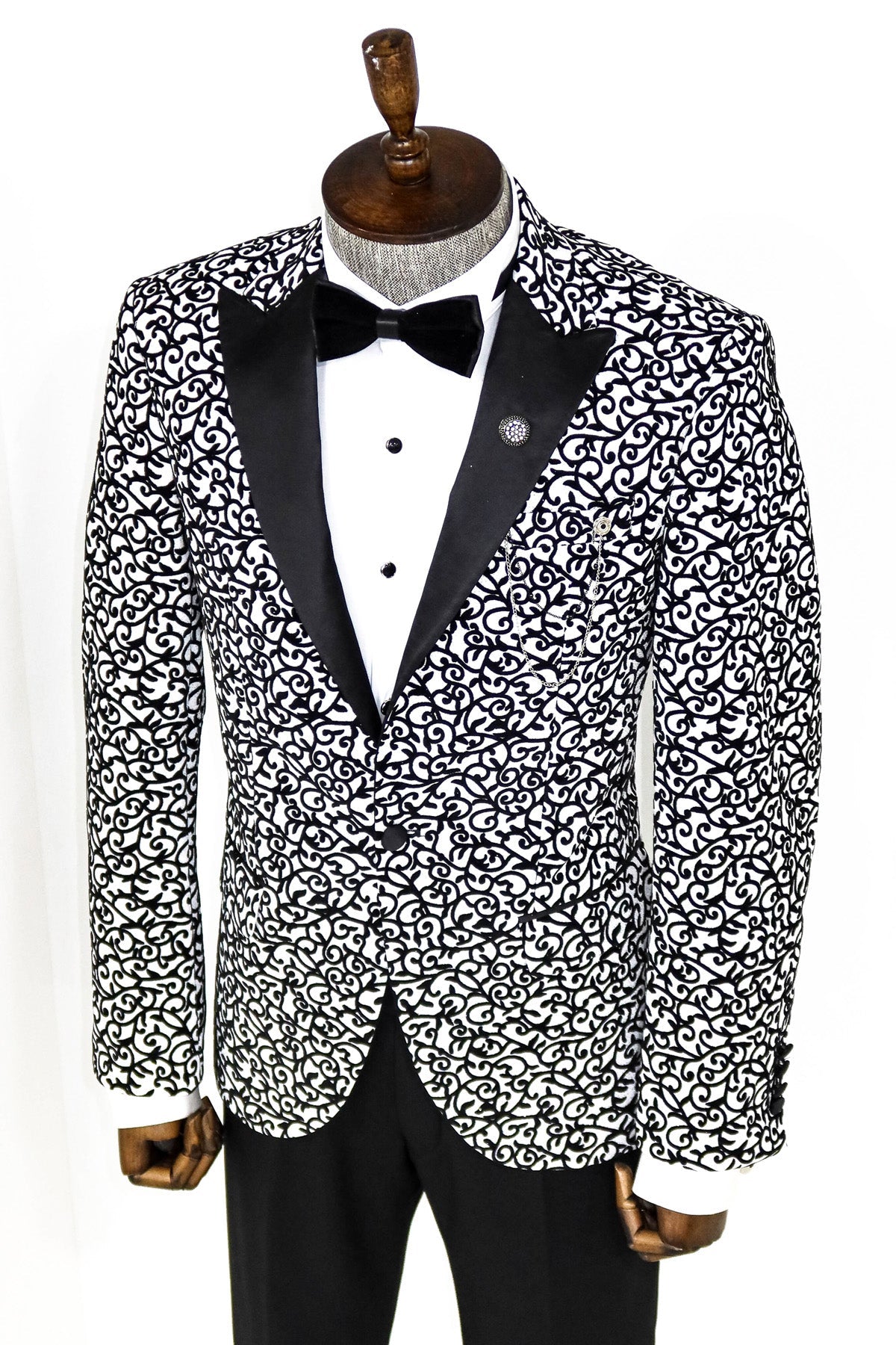 KOALA SYDNEY Scroll Patterned White Men Party Blazer -