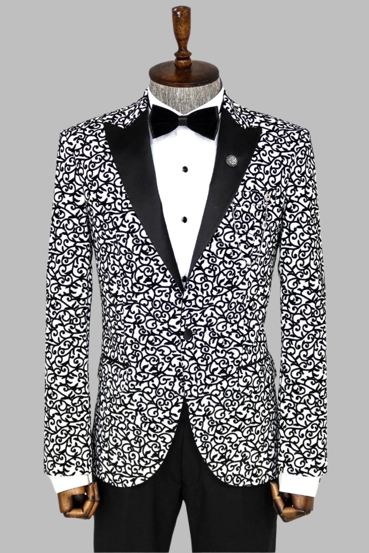KOALA SYDNEY Scroll Patterned White Men Party Blazer -