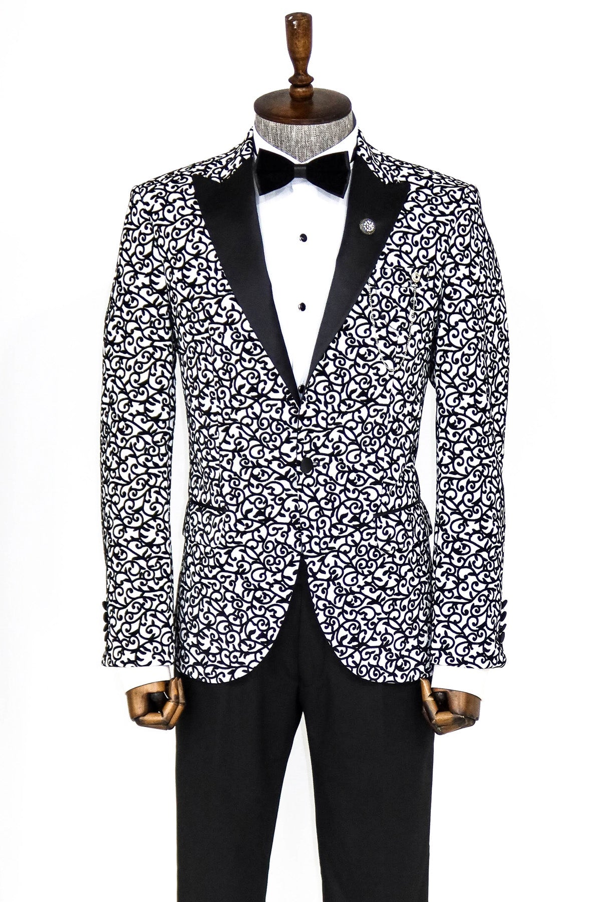 KOALA SYDNEY Scroll Patterned White Men Party Blazer -
