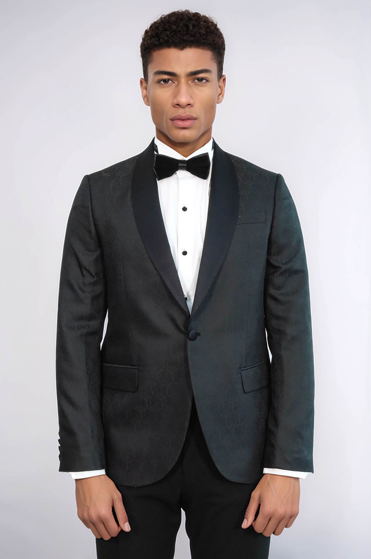 KOALA SYDNEY Pentagon Patterned Shawl Lapel Black Men Prom Blazer and Trousers Combination Suit