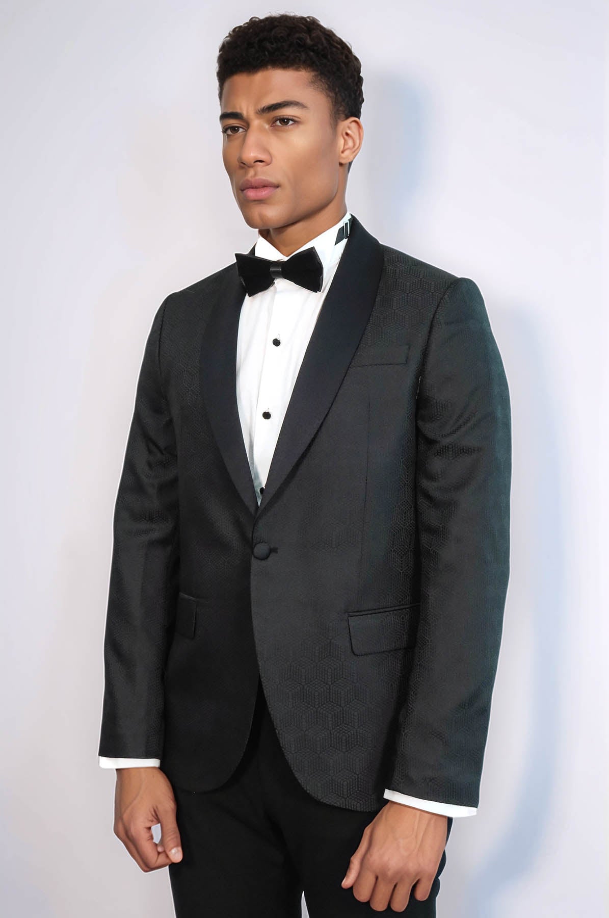 KOALA SYDNEY Pentagon Patterned Shawl Lapel Black Men Prom Blazer and Trousers Combination Suit